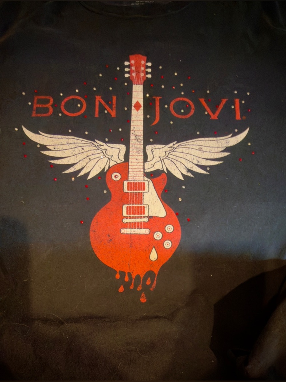 Bon Jovi DOUBLE SIDED Tee Shirt. Handmade w/crystals. Get your ROCK on! Mens M - Picture 3 of 4